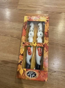 Happy Halloween! Two CANDLES - Pair of Ghosts w/ Jack o' Lanterns - Original Box - Picture 1 of 12