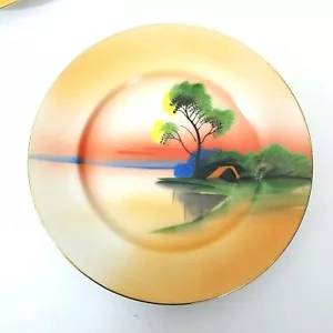 4 piatti insalata Chikaramachi dipinti a mano 6" vintage paesaggio tramonto Giappone - Foto 1 di 4