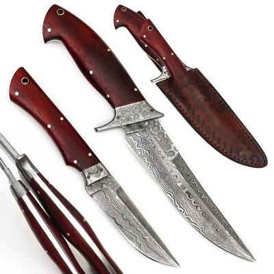 Duet Of Custom Handmade Damascus Steel Fixed Blade Outdoor Camping Hunting Knife - Image 1 of 4