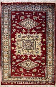 Rugstc 3x5 Caucasian Design Red Area Rug, Hand-Knotted,Geometric with Silk/Wool - Picture 1 of 5