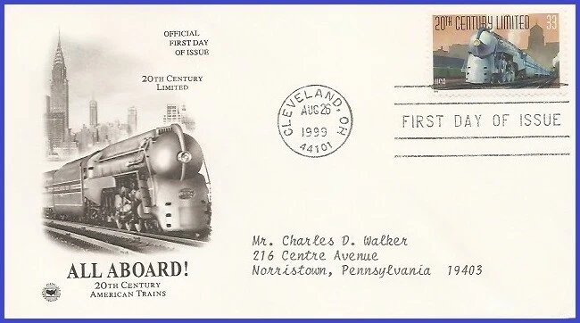 USA3 #3335 ADDR PCS ARTCRAFT FDC   Famous American Trains Century Limited - Image 1 of 1