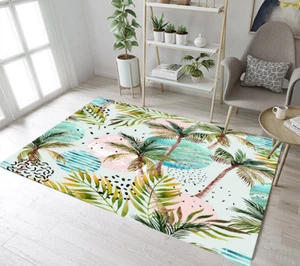 Area Rugs Bedroom Rug Living Room Floor Mat Watercolor Tropical Palm Tree Design - Picture 1 of 12