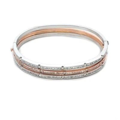 Juego de 3 brazaletes de oro con diamantes de 2,96 quilates de oro blanco rosa de 18 k Foto 1 de 4