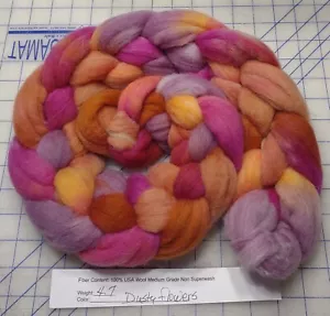 USA Medium Grade Wool Combed Top Roving Spinning Felting Knitting Dusty Flowers - Picture 1 of 1