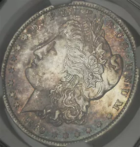 1889-O Morgan Dollar NGC AU-53 - Blue & Crimson Obverse Tab Toning! - Picture 1 of 3