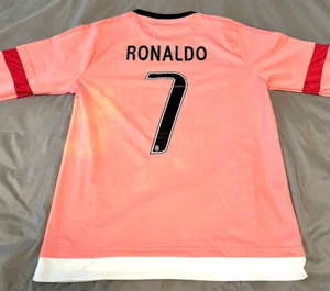 Ronaldo Juventus Soccer Jersey L Men Pink Adidas Jeep Long Sleeve Climalite - Picture 1 of 17