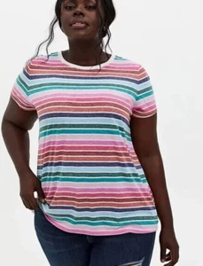 NWT TORRID Womens Plus Size 2 2X 18-20 Jersey Stripe Multicolor Tee T Shirt Top - Picture 1 of 8