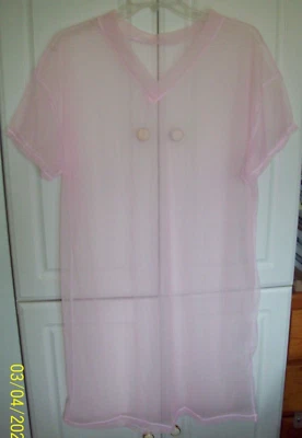 CAMISA DE DORMIR Rosa VESTIDO DE NOCHE DE NAILON TRANSPARENTE Mangas Cortas 42" Largo 56" Pecho 2X Foto 1 de 4