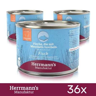 36 x Herrmanns Katzenfutter Fisch mit Grünlippmuschelpulver 200Gr MHD ABGELAUFEN - Bild 1 von 2