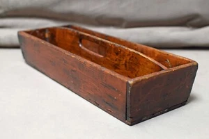 Antique Primitive Rustic Country Stained Wood Storage Box Bin Handle Carrier~16" - Picture 1 of 8