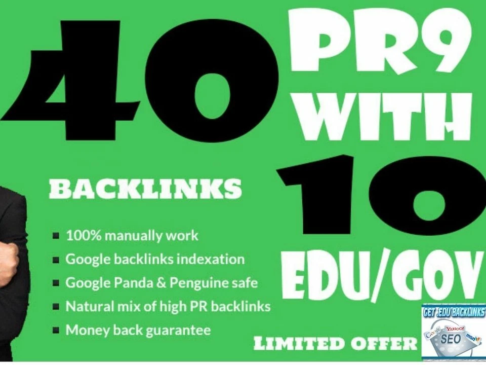 40 PR9 Backlinks and 10  . Edu/Gov Backlinks local and national global seo boost - Image 1 of 1