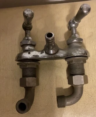 VINTAGE CHROME BATHROOM VANITY SINK FAUCET KNOBS, FIXTURE  HOT & COLD - Image 1 of 3