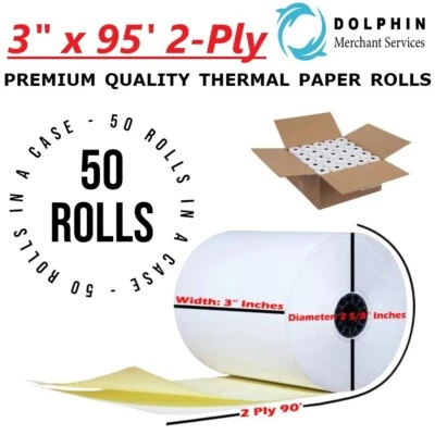Papel de calidad premium de 3" x 95 pies - 2 capas para punto de venta - 50 rollos en un estuche Foto 1 de 3