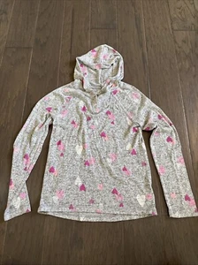 SO Girls Gray Lightweight Hooded Shirt With Hearts, Size 10 - Picture 1 of 6