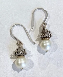 Michael Dawkins Sterling Sterling 14k Pearl and Granulation Drop Earrings - Picture 1 of 2
