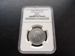 Germany NGC AU58 Friedrich von Schiller 1934  5 Reichsmark mark silver Coin - Picture 1 of 5