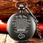 "To My Son" Lettering Round Black Pocket Watch Blessings Gift Exquisite Gift New