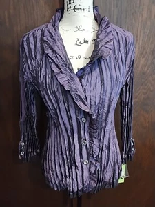 Vintage Y2K Agora Purple Crinkle Frill Fairy Whimsygoth Blouse Sz XL Button Top - Picture 1 of 7