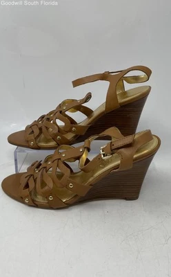 Sandalias Ivanka Trump para mujer marrón dorado de cuero con tacón de cuña con tiras talla 7M Foto 1 de 4