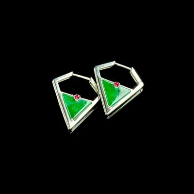 【KOOJADE】Emerald Green Jadeite Jade Earring 《A 级》 — 第 1/4 张图片