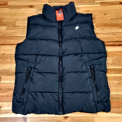 SuperDry Sports Puffer Gilet Jacket Black Full Zip NWT $169.95 Men Size S - Image 1 of 4