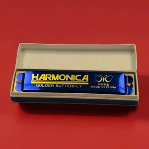 Vintage Golden Butterfly Mundharmonika NOS Blau Gold. - Bild 1 von 2