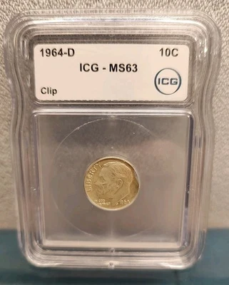 1964 10c Silver Clipped Planchet Roosevelt Dime Blakesley Effect Mint Error Tone - Image 1 of 4