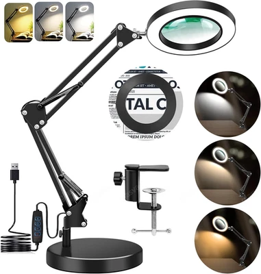 Lupe mit Licht und Ständer 10X/ 15X LED Schreibtischlampe Lupenleucht Dimmbare - Bild 1 von 4