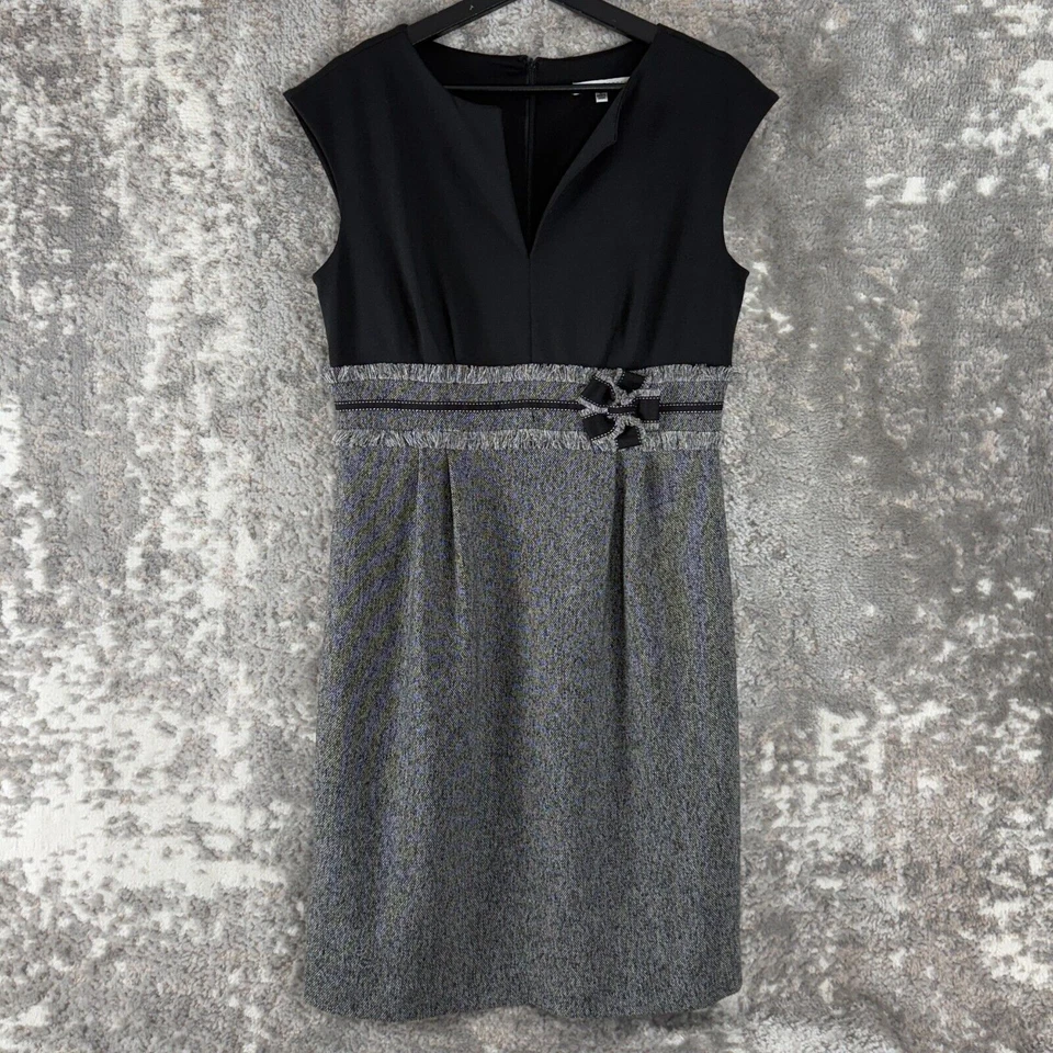 Vestido Vaina Sandra Darren Talla 8 Adornado Plisado Hasta la Rodilla Negro Gris Foto 1 de 4