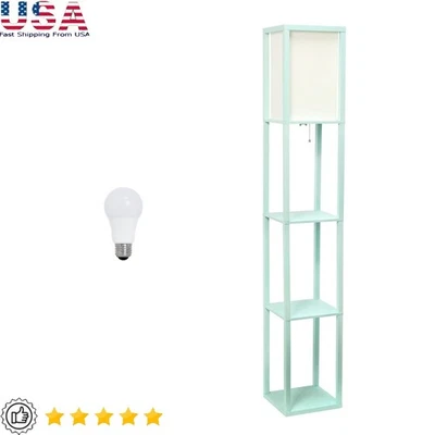 Многофункциональный 3 полки колонка хранения напольная лампа с льняной абажур светодиодный свет новый - Изображение 1 из 4