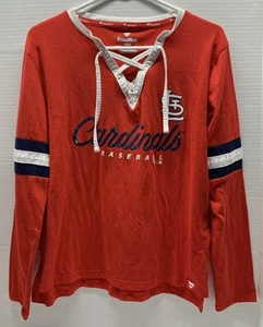 Fanatics MLB St Louis Cardinals Lace Up V-Neck Long Sleeve T-Shirt - Women's M - Picture 1 of 6