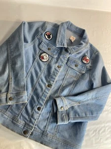 Disney Denim Jacket Girls 10 Blue Distressed Stretch Applique Patch Minnie Mouse - Picture 1 of 5