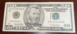 Series 1996 ~ New York $50 Fifty Dollar Bill Note FRN ~ AB40755305D ~ - Picture 1 of 2