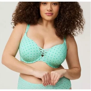NWT Torrid Women's Size 48B XO Plunge Push Up Bra Mint Green Polka Dot Support - Picture 1 of 7