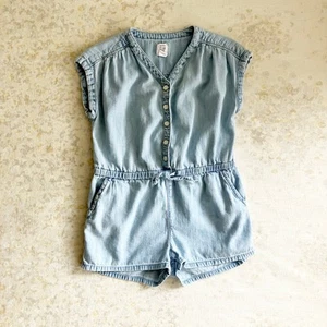 baby Gap Girls 4T Chambray Romper Blue Sleeveless Pockets Button Summer Casual - Picture 1 of 6