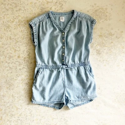 baby Gap Girls 4T Chambray Romper Blue Sleeveless Pockets Button Summer Casual  - Image 1 of 4