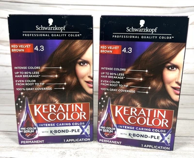 Color de cabello permanente Schwarzkopf Keratin # 4.3 rojo terciopelo marrón (2 cajas) Foto 1 de 4