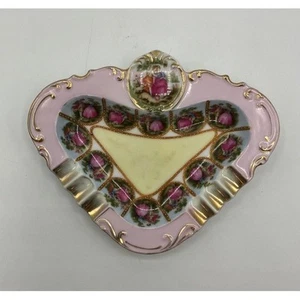 Heart Shaped L'amour China Ashtray/Trinket Dish Pink Victorian Lady & Her Beau - Picture 1 of 7