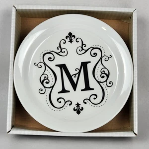 Mango Moon Set /4 Monogram M Round Melamine Appetizer Desert Plates 7" NOB - Picture 1 of 11