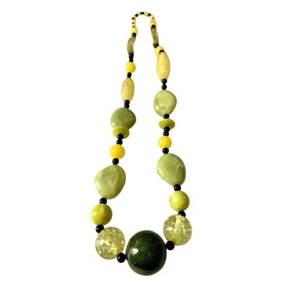 Statement Chunky Lime Green & Yellow Bead Necklace Vacation Tropical Maximalist - Image 1 of 4