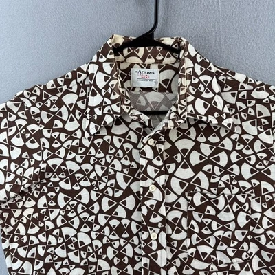 Vintage Arrow Shirt Mens XL Atomic Geometric Print Polyester 70s Cotton Poly - Image 1 of 4