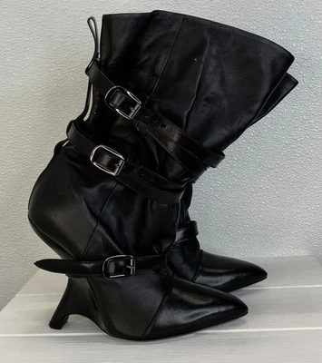 Tom Ford Leather Platform Boots Women Size 11 Black Multistrap Buckle *PREOWNED* - Image 1 of 4