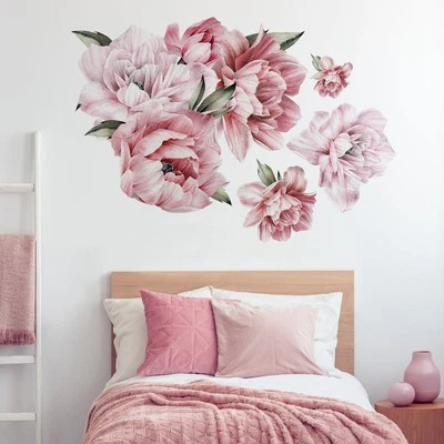 Wall Stickers Bedrooms Children Cloth Repositionable Pink Peonies - Image 1 of 4