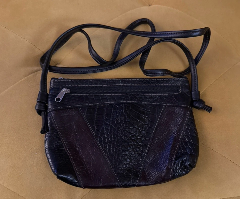Bolso de mano vintage de cuero negro y cocodrilo. Cartera Bolso de Hombro. Foto 1 de 4
