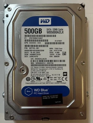 500GB Hard Drive 7200rpm 32MB SATA 3.5 WD5000AZLX-60K2TA0 747991-001 /837116-001 - Image 1 of 4