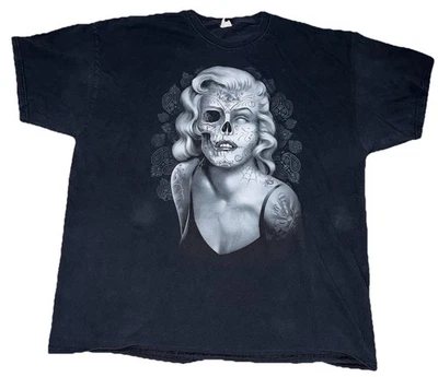 Винтажная черная футболка Marilyn Monroe Day of the Dead Sugar Skull размер 2XL - Изображение 1 из 4