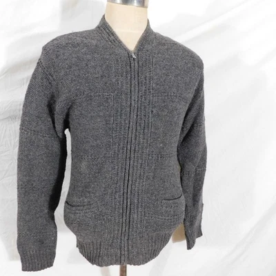 Cardigã suéter vintage 1950 peregrino masculino M cinza com zíper lã rockabilly mohair - Imagem 1 de 4