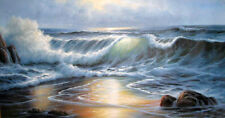 Dream-art Oil painting seascape with nice ocean waves and rocks in sunset 36"