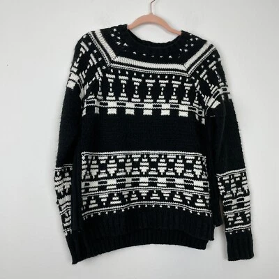Suéter tejido Forever 21 negro blanco Faire Isle talla grande mezcla de lana acrílica Foto 1 de 4