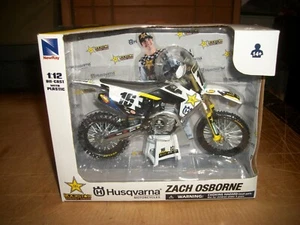 NEW RAY 58243 ROCKSTAR HUSQVARNA FC450 ZACH OSBORNE RACING BIKE 1/12 #16 WHITE - Picture 1 of 6